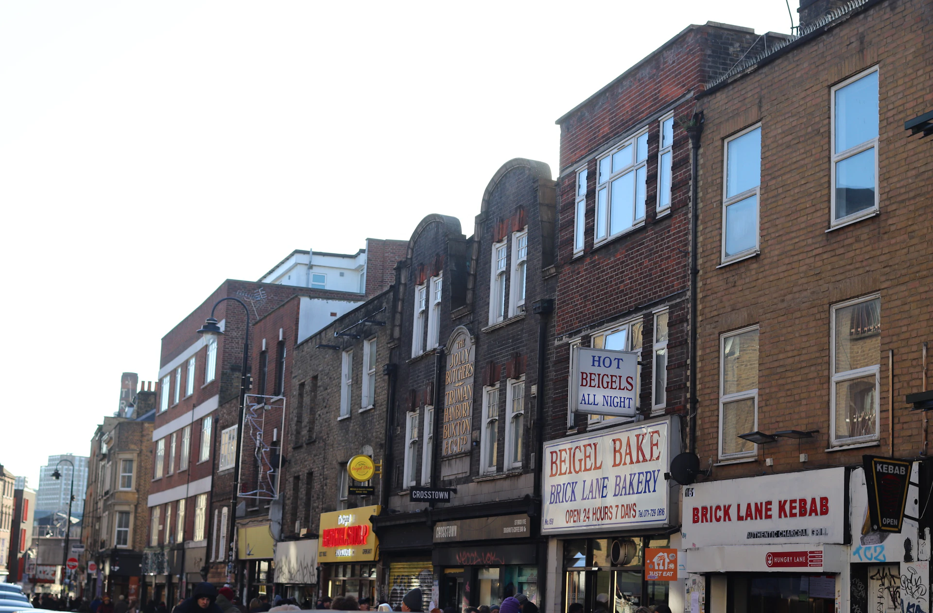 Independent bakeries, cafes and shops along Brick Lane in London